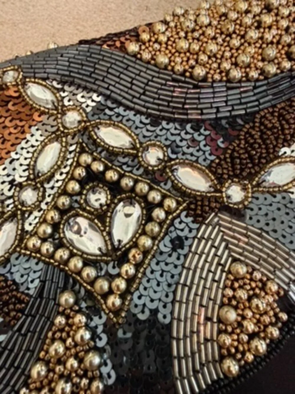Vintage Towanny Black & Metallic Beaded Crossbody Evening Bag - Mosaic Sequined